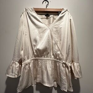 Ann Taylor Cream Blouse with Ruffle Hem